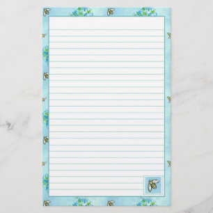 Papelería Flores de color de agua miel Abeja Blue Lined