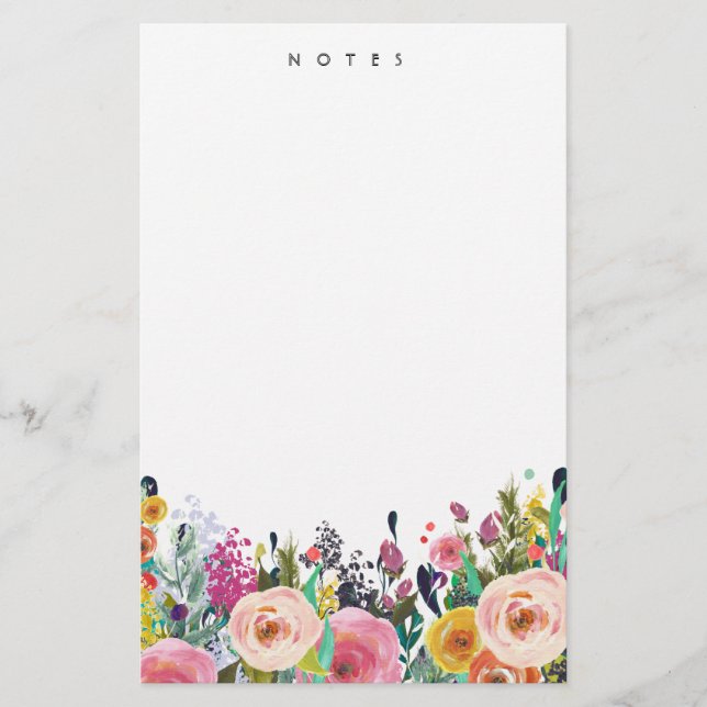Papelería Flores de color de agua vibrante personalizadas (Anverso)