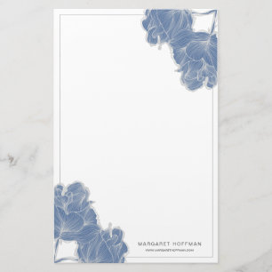 Papelería Flores de la mano azul estatificación de peonies