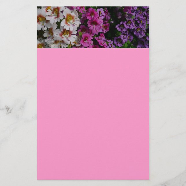 Papelería Flores de mariposa de rosa blanco y morado (Anverso)