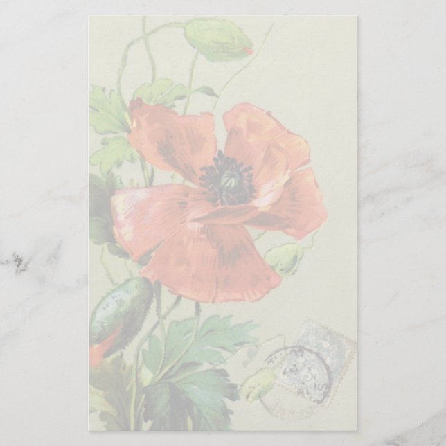PAPELERÍA FLORES DE POBRE ROJO VINTAGE (Anverso)