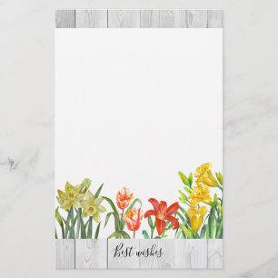 Papelería Flores de primavera de acuarela rústica de arte fl