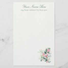 Papelería Flores de rosa elegante y eucalipto 