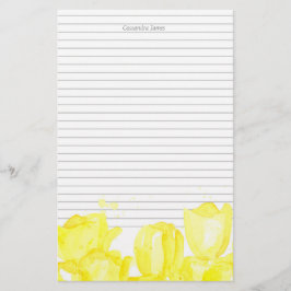Papelería Flores de tulipanes amarillos con lino gris monogr