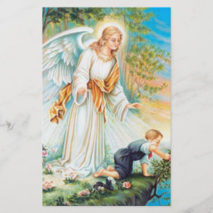 Papelería Flores del muchacho del niño del ángel de guarda