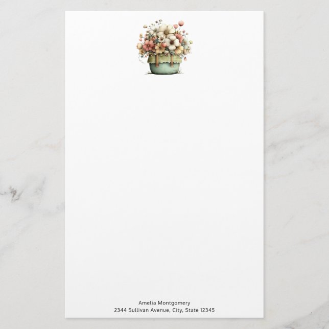 Papelería Flores en una maceta acogedora shabby cute (Anverso)