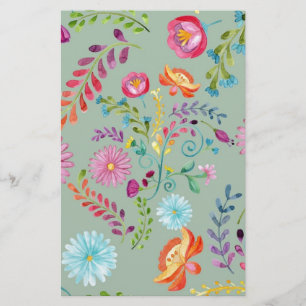 Papelería Flores folclóricas acuarelas - Personalizable