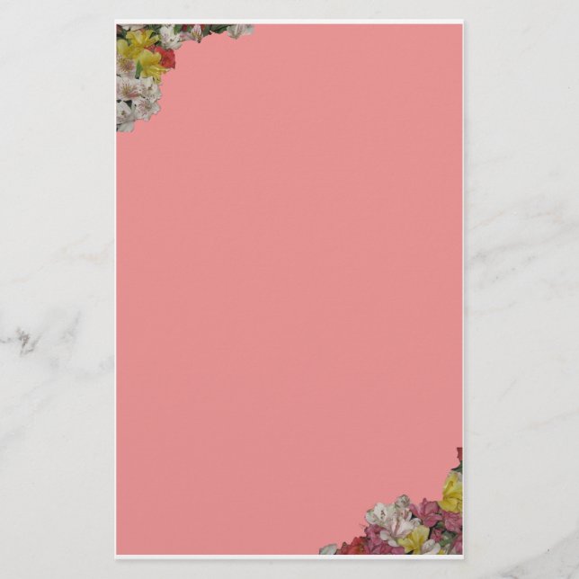 Papelería Flores multicolores sobre la estacionería rosa (Anverso)