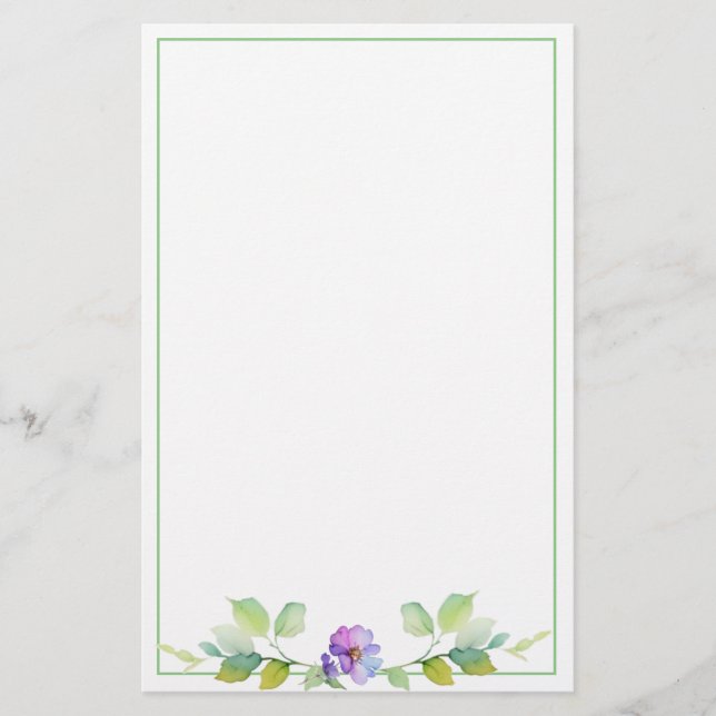 Papelería Flores naturales de acuarela verde elegante (Anverso)
