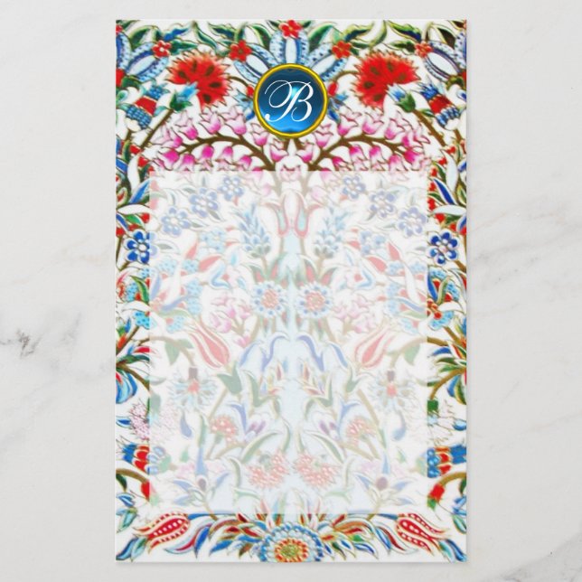 Papelería FLORES ORIENTALES DAMASK MONOGRAM Blue Sapphire (Anverso)