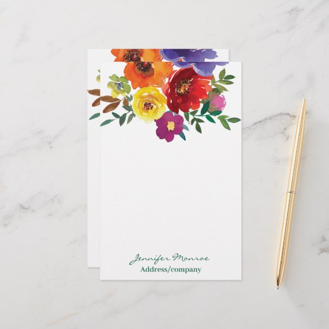 Papelería Flores personalizadas de acuarela de primavera (Anverso/Reverso In Situ)