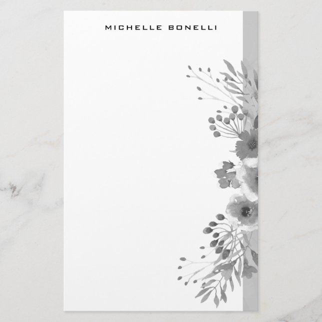 Papelería Flores Profesionales Minimalistas Modernas Grises  (Anverso)