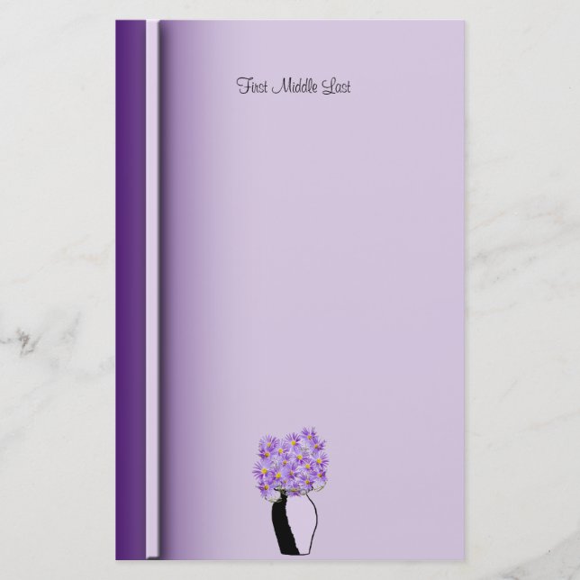 Papelería Flores Púrpura En El Personalizado De Obras De Art (Anverso)