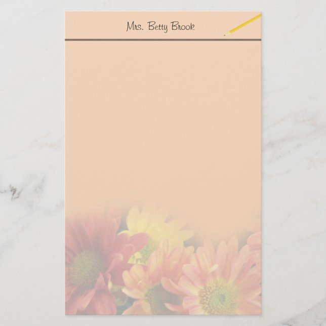 Papelería Flores rojas, amarillas y naranjas coloridas. (Anverso)