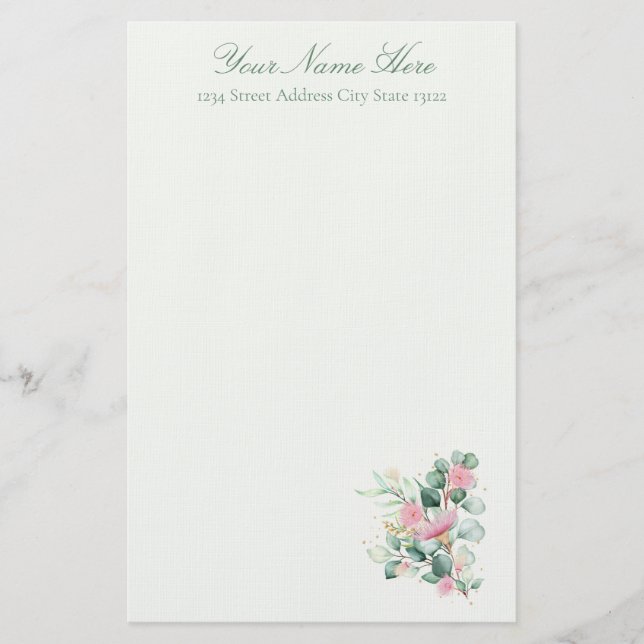 Papelería Flores rosas y eucalipto elegantes (Anverso)