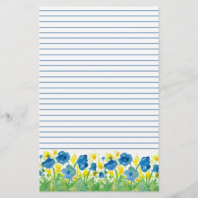 Papelería Flores silvestres azules amapolas reales alineadas (Anverso)