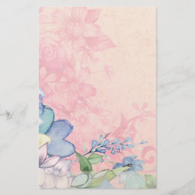 Papelería Flores silvestres de flores azules y rosas delgada (Anverso)