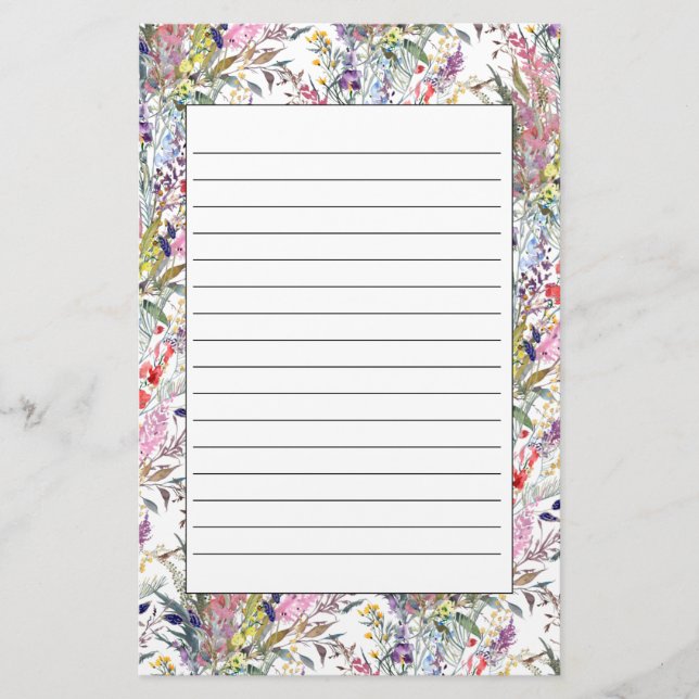 Papelería Flores silvestres de primavera y verano alineadas (Anverso)