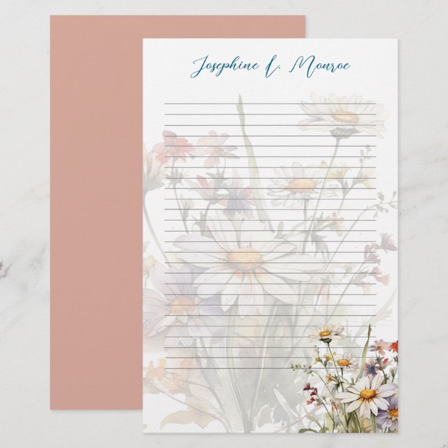 Papelería Flores silvestres personalizadas para escribir pap (Anverso / Reverso)