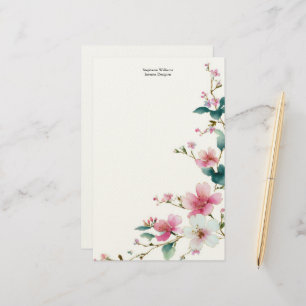 Papelería Flores silvestres personalizadas rosadas y blancas