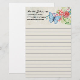 Papelería Flores silvestres y mariposa azul en acuarela eleg