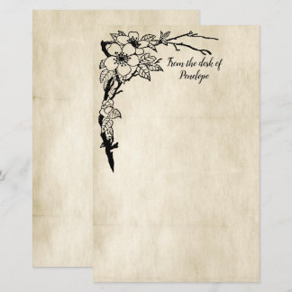 Papelería Flores Vintage Pergamino Antiguo Agrega Tu Nombre