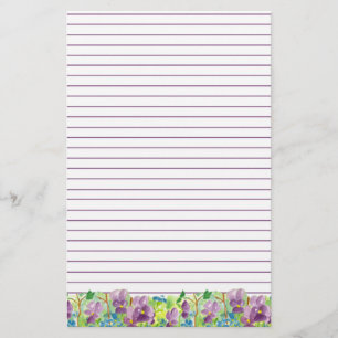 Papelería Flores violetas color de agua morado alineadas