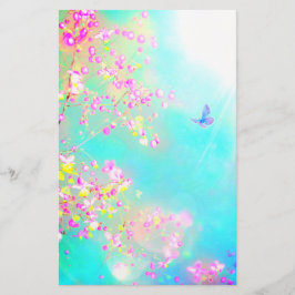 Papelería Flores y mariposa floral rosa azul lindo