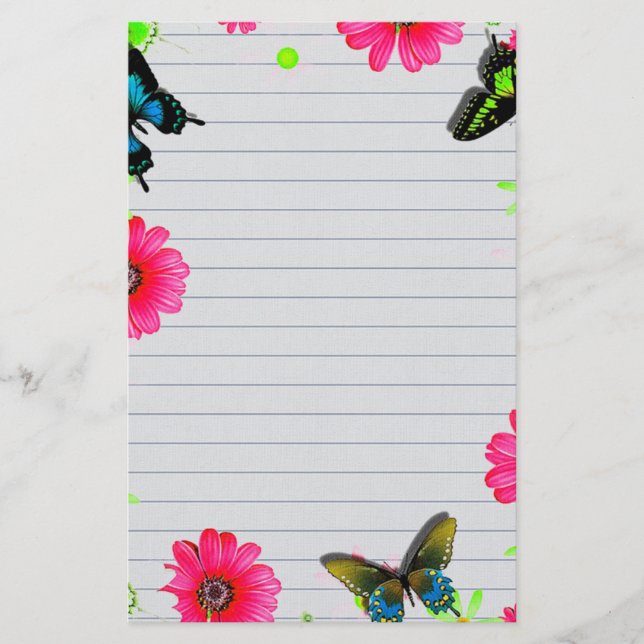 Papelería Flores y mariposas (Anverso)