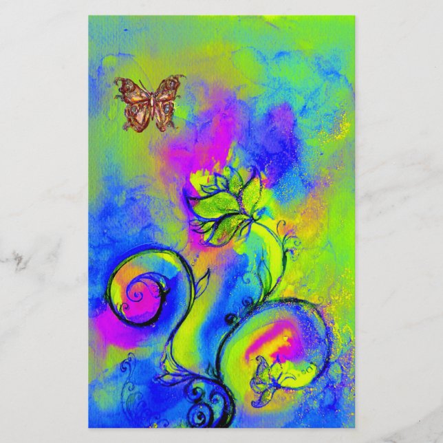 PAPELERÍA FLORES Y MARIPOSAS SIMILARES (Anverso)