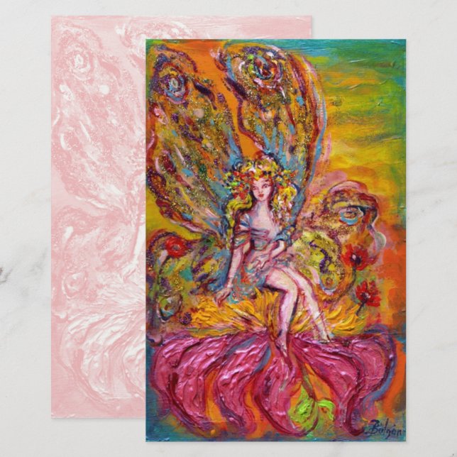 Papelería FLOWER FAIRY EN EL IRIS Fantasía Rosa (Anverso / Reverso)