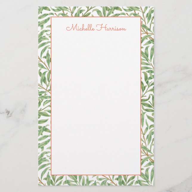 Papelería Foliage Naranja verde patrón botánico (Anverso)