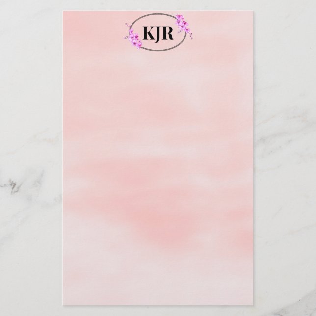 Papelería Fondo de desenfoque rosa y marco floral personaliz (Anverso)