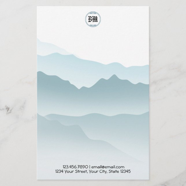 Papelería Fondo de las Montañas Rodeadas Azul Clásico (Anverso)