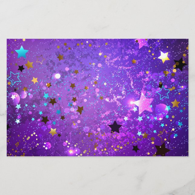 Papelería Fondo de Relieve metalizado púrpura con estrellas (Anverso)