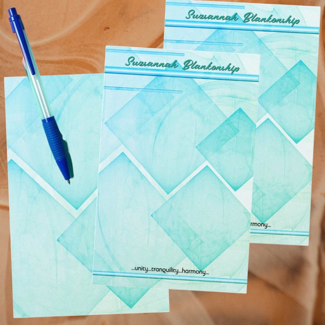 Papelería Fondo de resumen Verde azulado geométrico personal (stationery paper front and back template view)