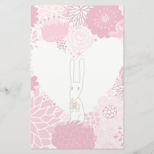Papelería Fondo floral romántico con el conejo lindo (Anverso)