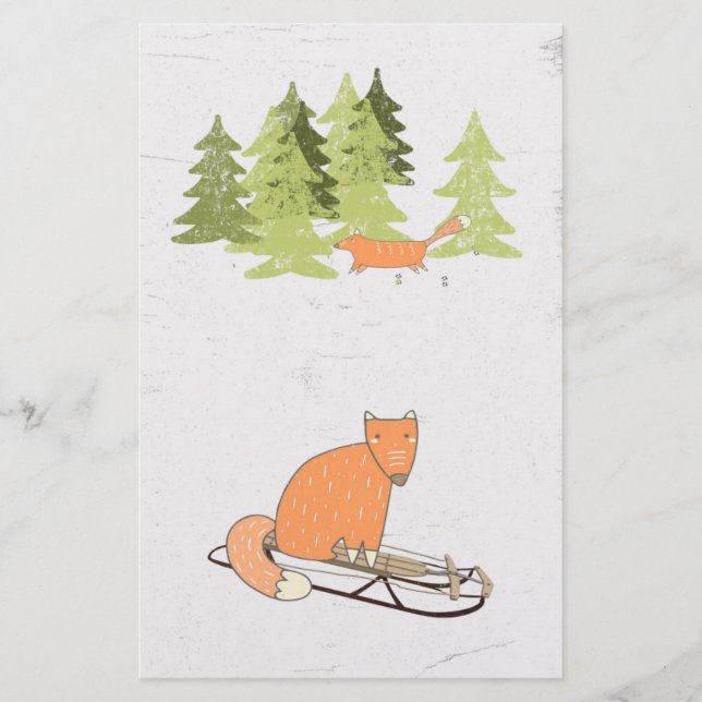 Papelería Fox de Sledding de invierno - Ilustracion (Anverso)