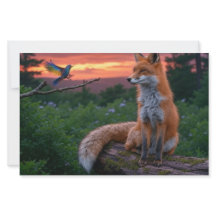 Fox y Bird al atardecer en la escena forestal con