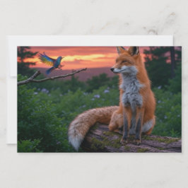Papelería Fox y Bird al atardecer en la escena forestal con