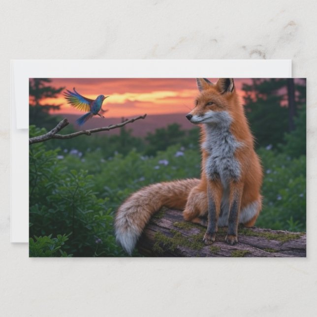 Papelería Fox y Bird al atardecer en la escena forestal con  (Anverso)
