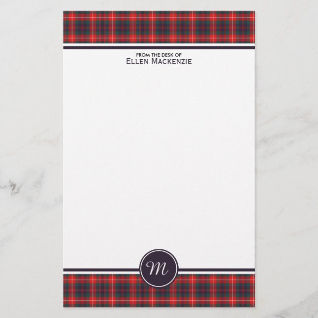 Papelería Fraser Clan de Lovat Modern Tartán Monograma (Anverso)