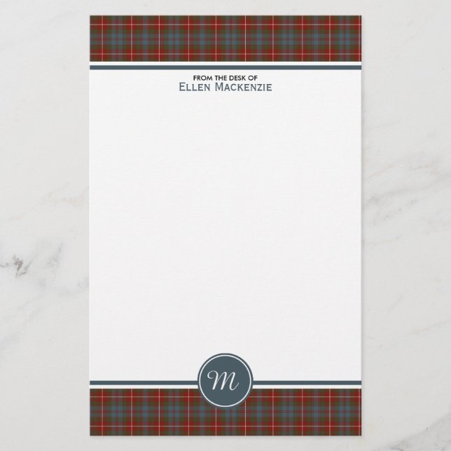 Papelería Fraser Lovat Weathered Tartan Monogram Stationery (Anverso)