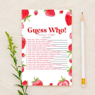 Papelería Fresa Berry Adivina Quién. Juego Baby Shower