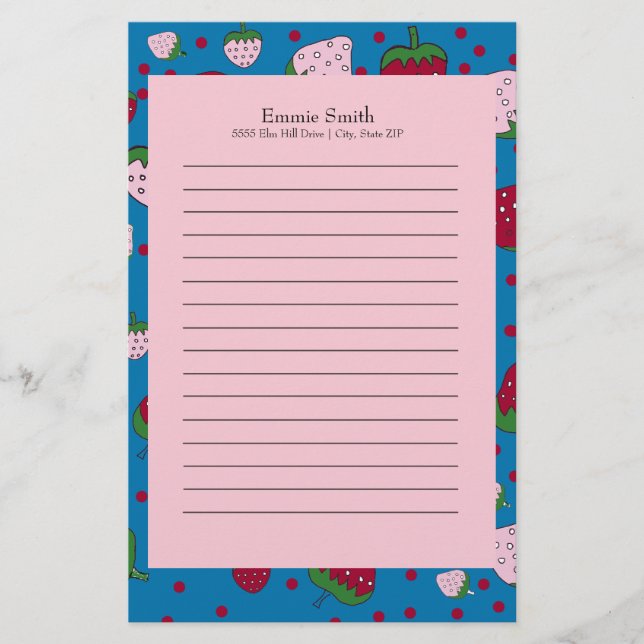 Papelería Fresa roja roja rosa rosa cúpula personalizada (Anverso)