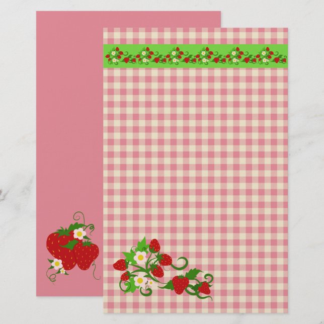 Papelería Fresas y cheques de Gingham dulces (Anverso / Reverso)