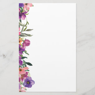 Papelería Frontera floral rosada y azul violeta del jardín