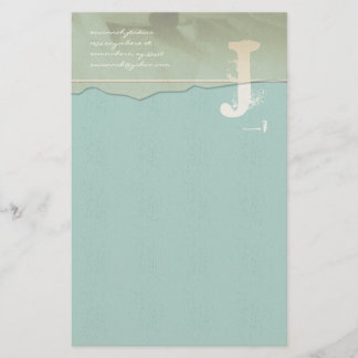 Papelería Funky Monograma Stationery Rosa Petal Aqua Blue
