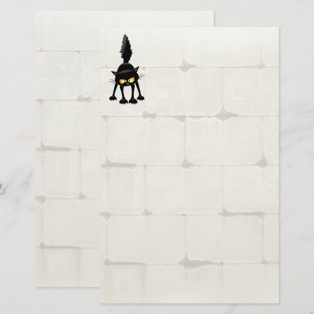 Papelería Funny Fierce Black Cat Cartoon  (Anverso / Reverso)