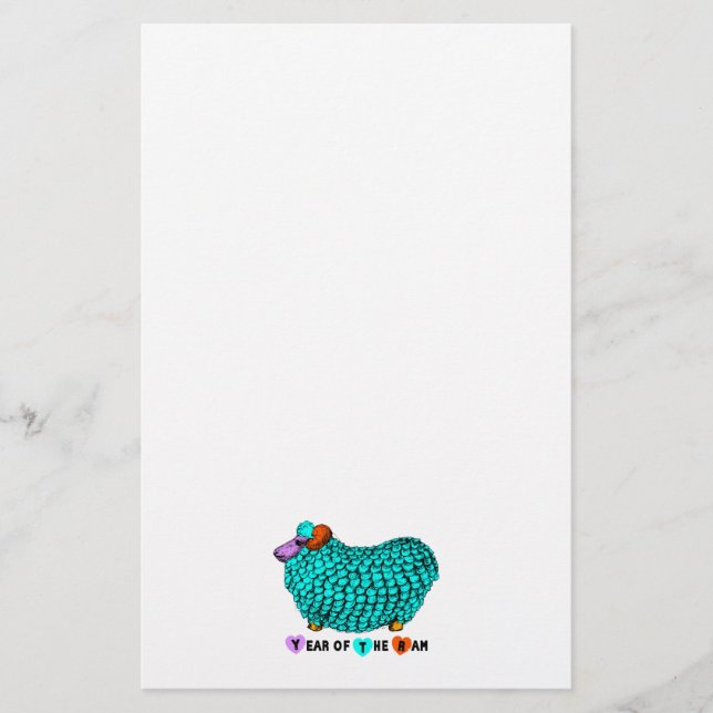 Papelería Funny Turquoise Ram Año Chino Zodiac Stationery (Anverso)